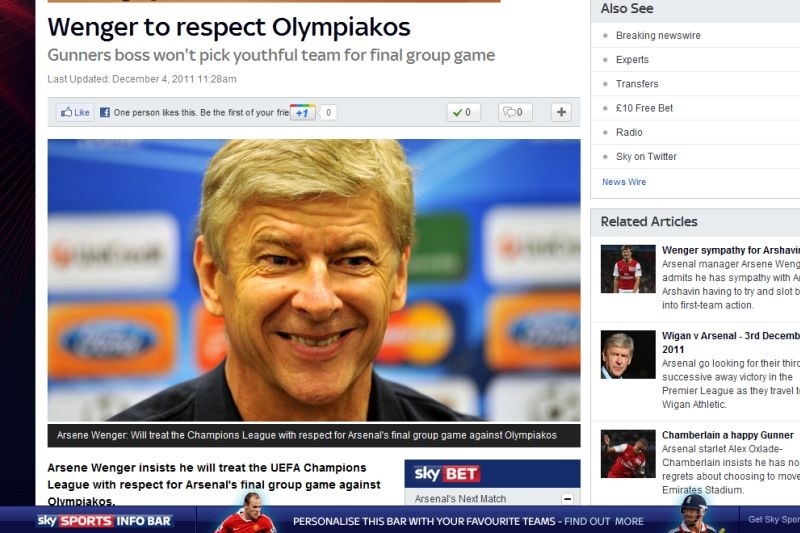 «Σέβεται τον Ολυμπιακό ο Βενγκέρ»