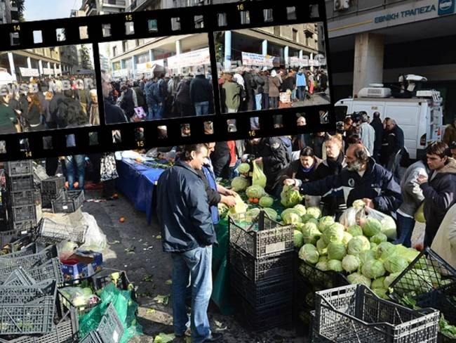 Παραγωγοί μοίρασαν 50 τόνους λαχανικών έξω από το Υπ.Ανάπτυξης