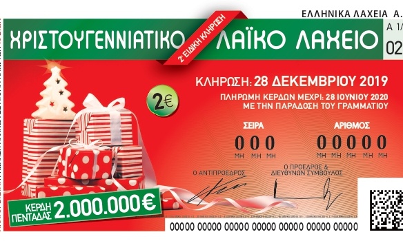 Χριστουγεννιάτικο Λαϊκό Λαχείο: 2 εκατ. ευρώ για τον μεγάλο τυχερό των εορτών