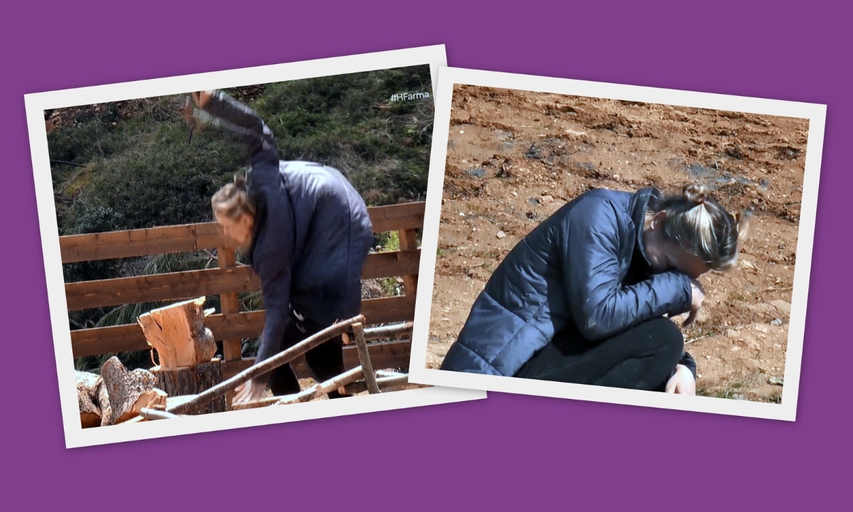 Η Φάρμα: Έπεσε και... τσακίστηκε η Κάτια Δέδε όσο έκοβε ξύλα! Καρέ καρέ το ατύχημα!