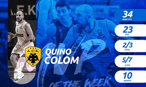 ΕΣΑΚΕ: Και δεύτερο βραβείο MVP of the Week ο Κολόμ!