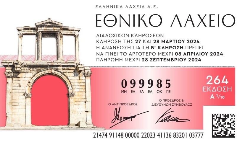 Εθνικό Λαχείο: Στις 27 Μαρτίου η πρώτη κλήρωση της 264ης έκδοσης