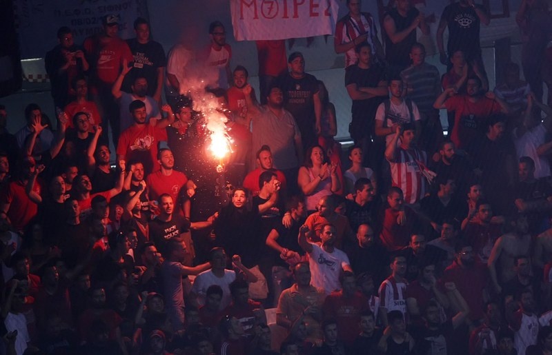 Οι πανηγυρισμοί των παικτών του Ολυμπιακού στο φινάλε