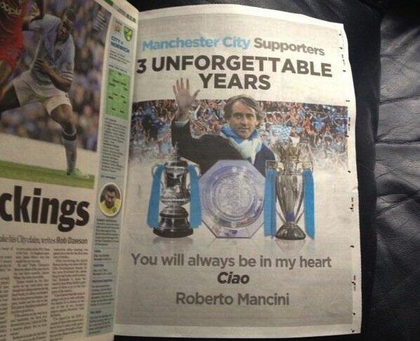 Μάντσεστερ Σίτι: Αγόρασαν διαφήμιση για να ευχαριστήσουν τον Μαντσίνι οι οπαδοί! (photos)