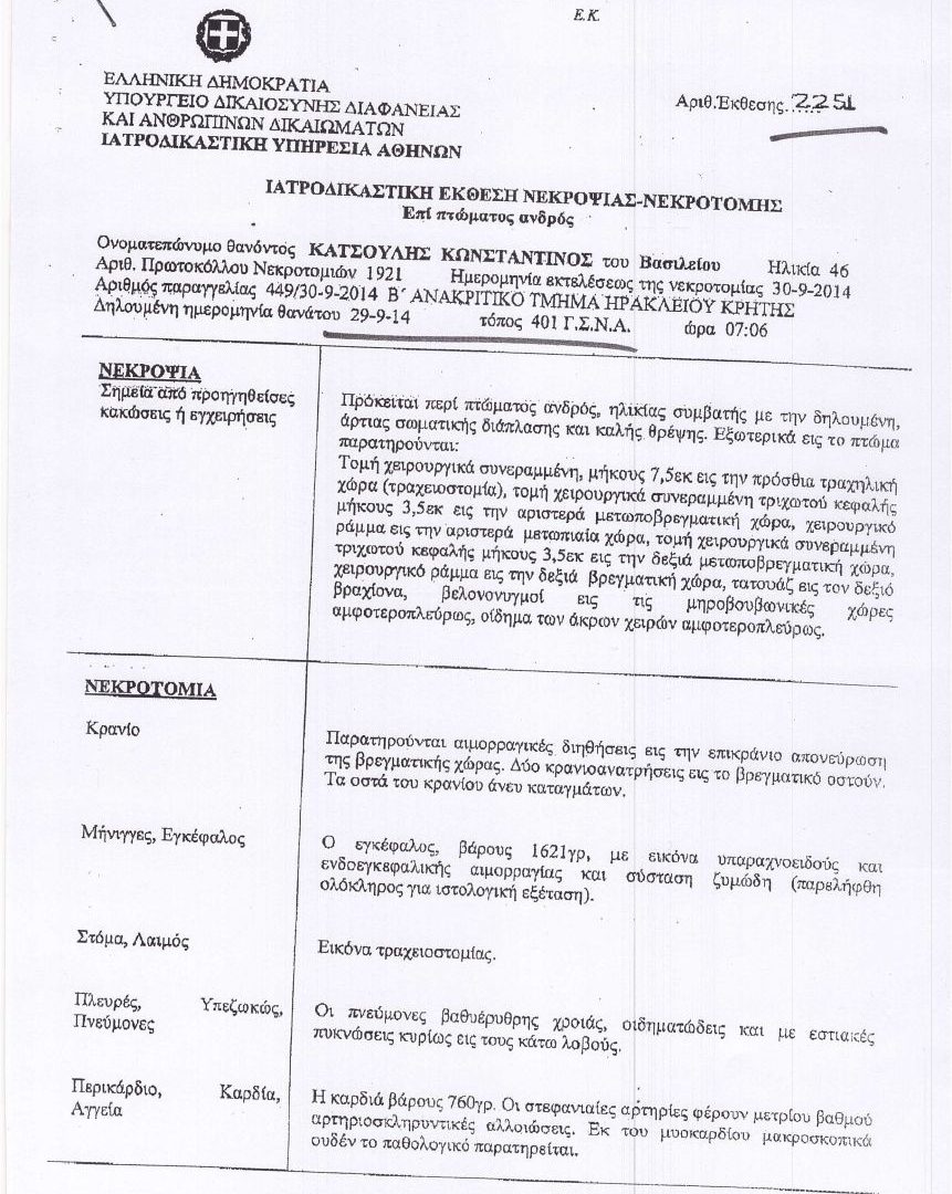 Ηρόδοτος-Εθνικός: Η ιατροδικαστική έκθεση για Κατσούλη (photos)