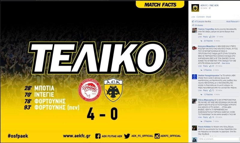 Ολυμπιακός-ΑΕΚ 4-0: Τι ακριβώς πανηγυρίζουν στην Ένωση; (photo)