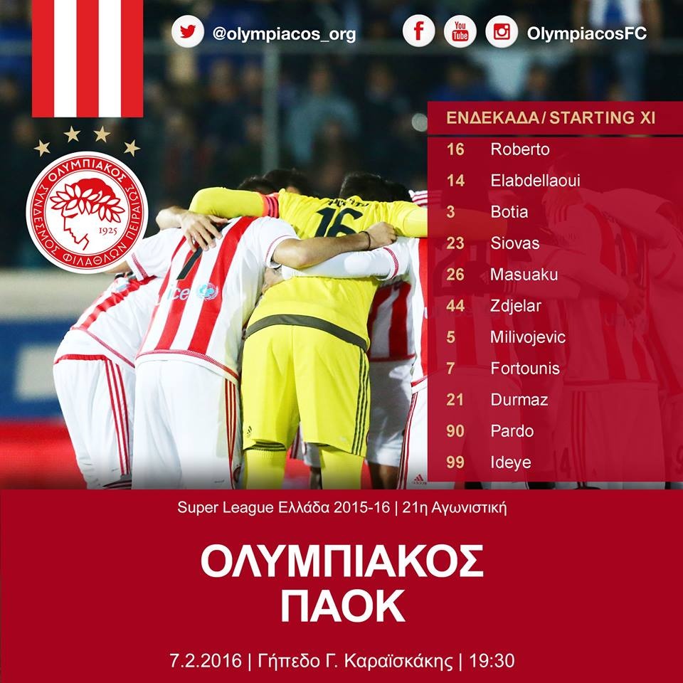 Ολυμπιακός: Η ενδεκάδα με ΠΑΟΚ (photo)