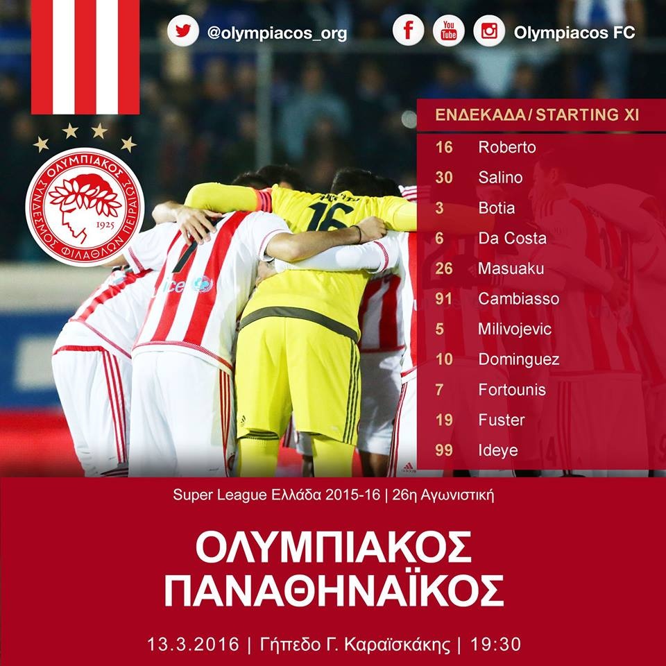 Ολυμπιακός: Η ενδεκάδα με Παναθηναϊκό (photo)