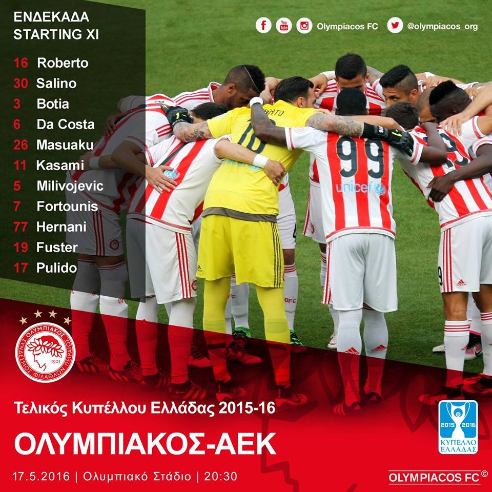 Τελικός Κυπέλλου: Η ενδεκάδα του Ολυμπιακού (photo)