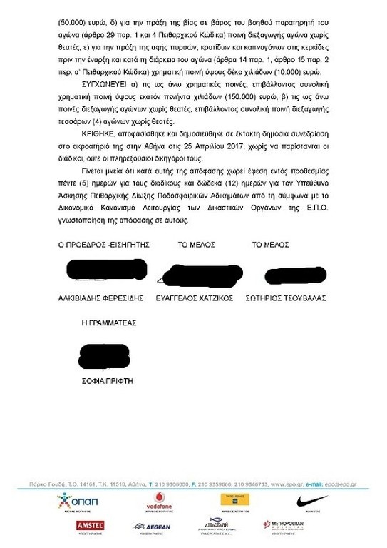 Ολυμπιακός: Αυτό είναι το σκεπτικό της τιμωρίας