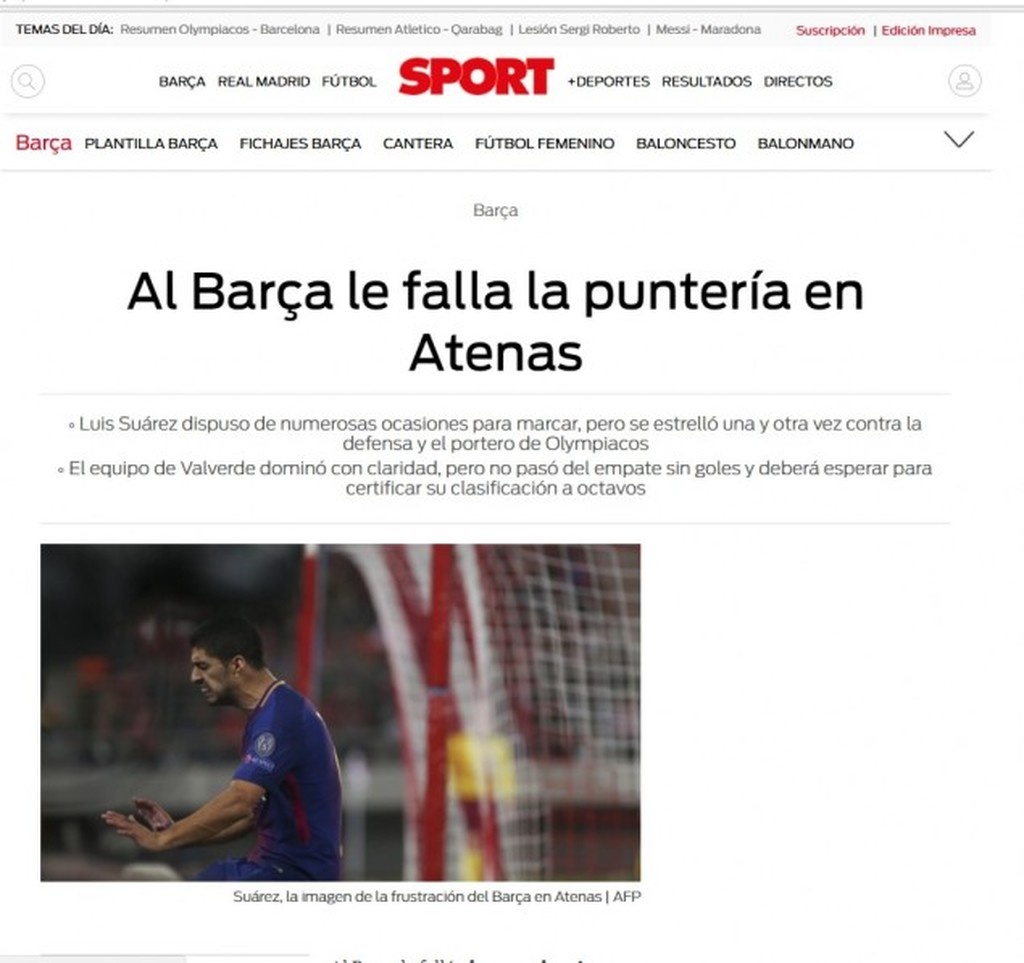 Ολυμπιακός - Μπαρτσελόνα 0-0: Αποθεώνει… Προτό και «ερυθρόλευκη» άμυνα ο Τύπος της Ισπανίας (photos)