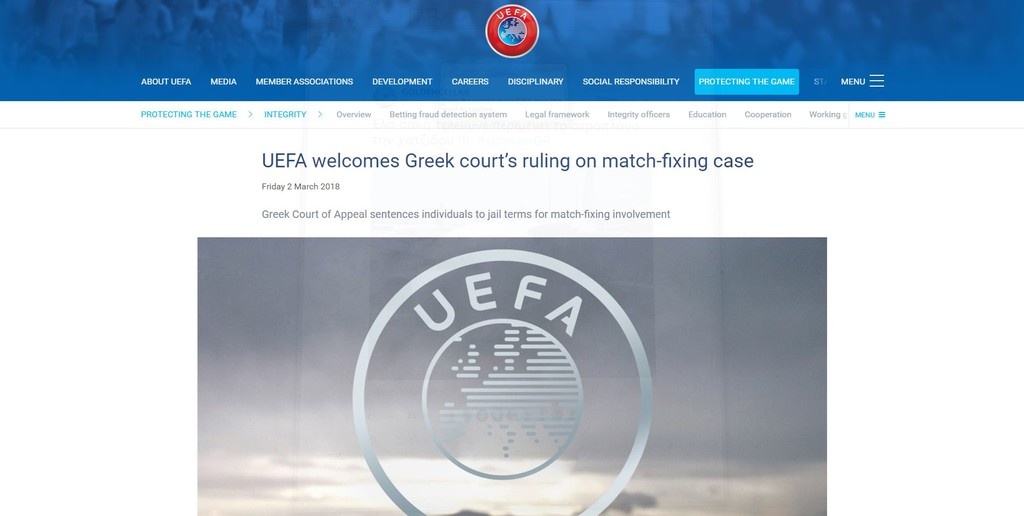 UEFA: Ικανοποίηση για την απόφαση για το Koriopolis