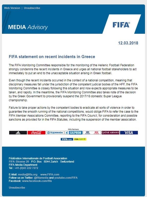 FIFA: «Πάρτε μέτρα, αλλιώς.... σας πετάμε εκτός» (photo)