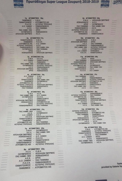 Κλήρωση Super League: Όλο το πρόγραμμα του πρωταθλήματος (photo)