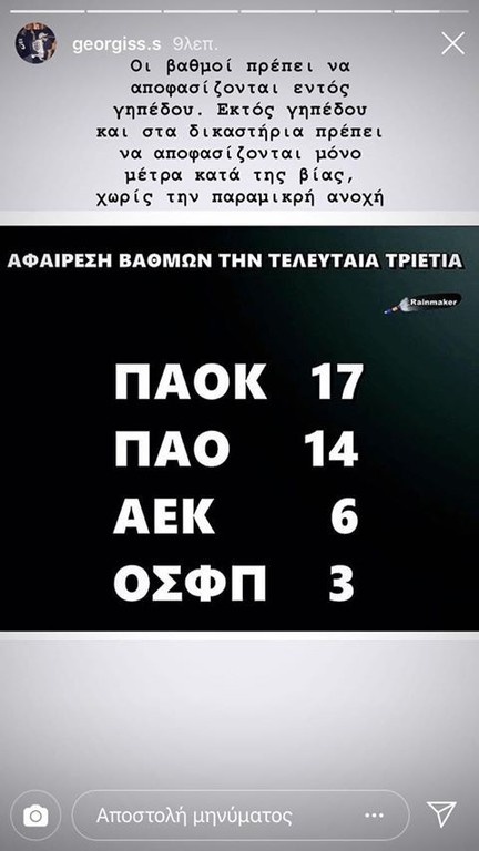 Μήνυμα Γιώργου Σαββίδη: «Οι βαθμοί μέσα στο γήπεδο, έξω μόνο μέτρα» (photo)