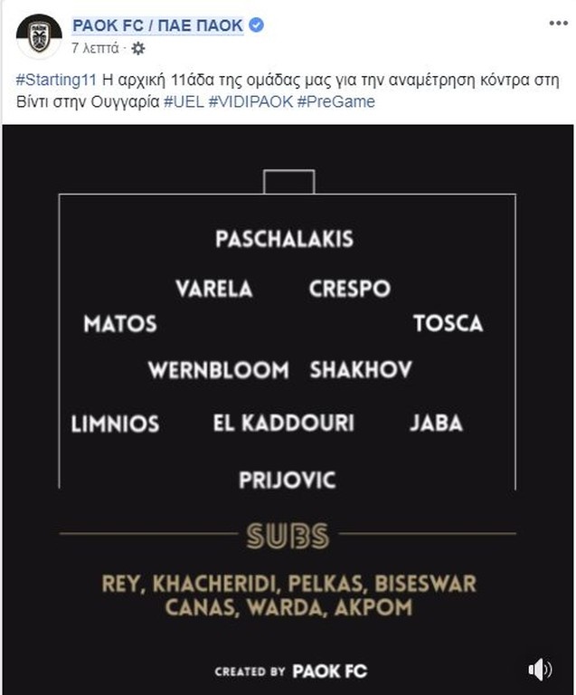 Βίντι – ΠΑΟΚ: Αυτή είναι η «ασπρόμαυρη» ενδεκάδα (photo+video)