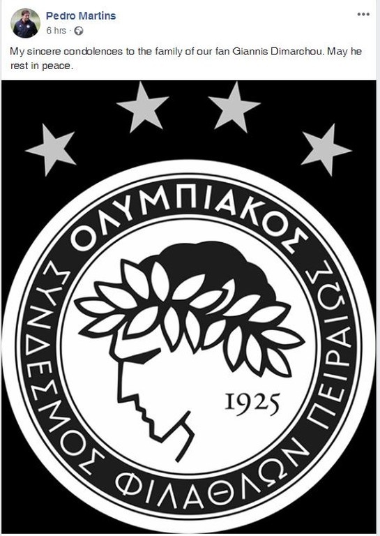 Ολυμπιακός-Παναθηναϊκός: Τα συλλυπητήρια του Μαρτίνς για τον άτυχο οπαδό (photo)
