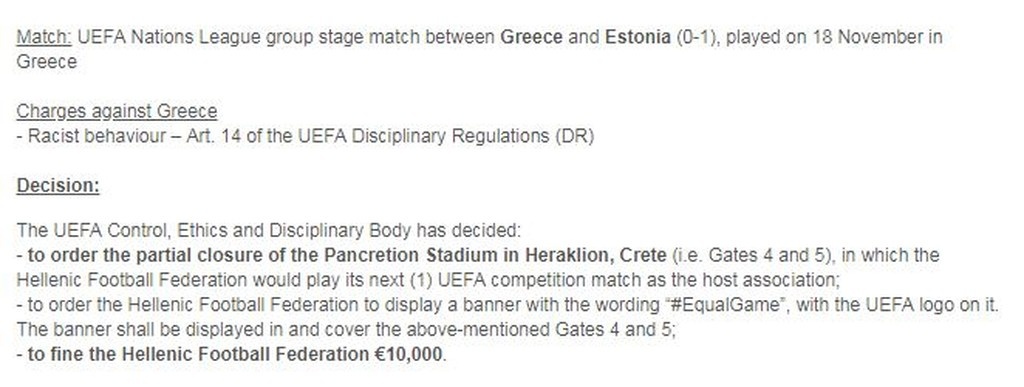 «Καμπάνα» από την UEFA για τα ναζιστικά σύμβολα στο ΟΑΚΑ (photo)