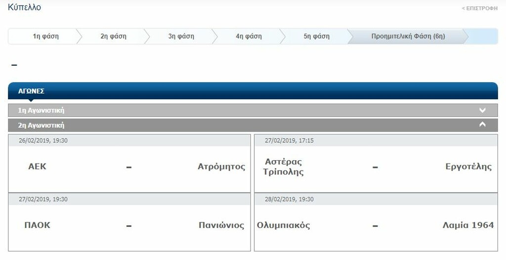 Το πρόγραμμα των επαναληπτικών προημιτελικών