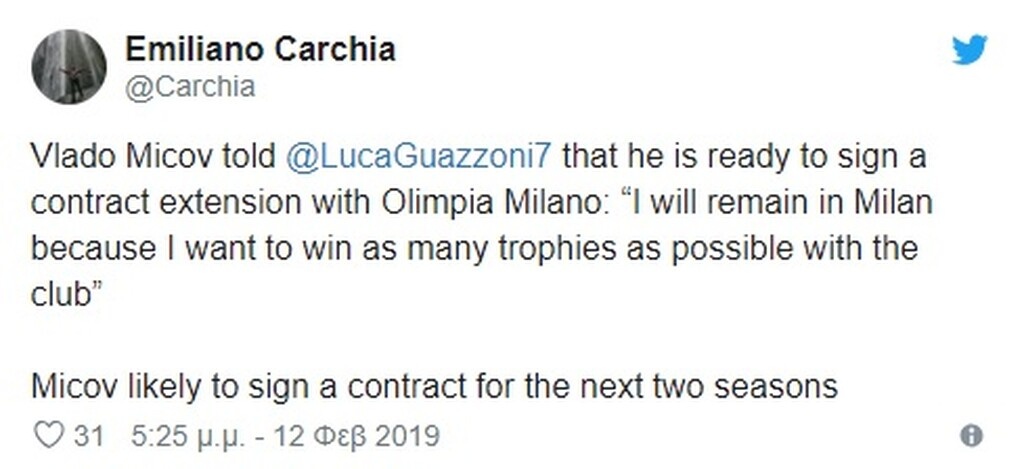 Υπογράφει νέο συμβόλαιο με την Αρμάνι Μιλάνο ο Μίτσοφ