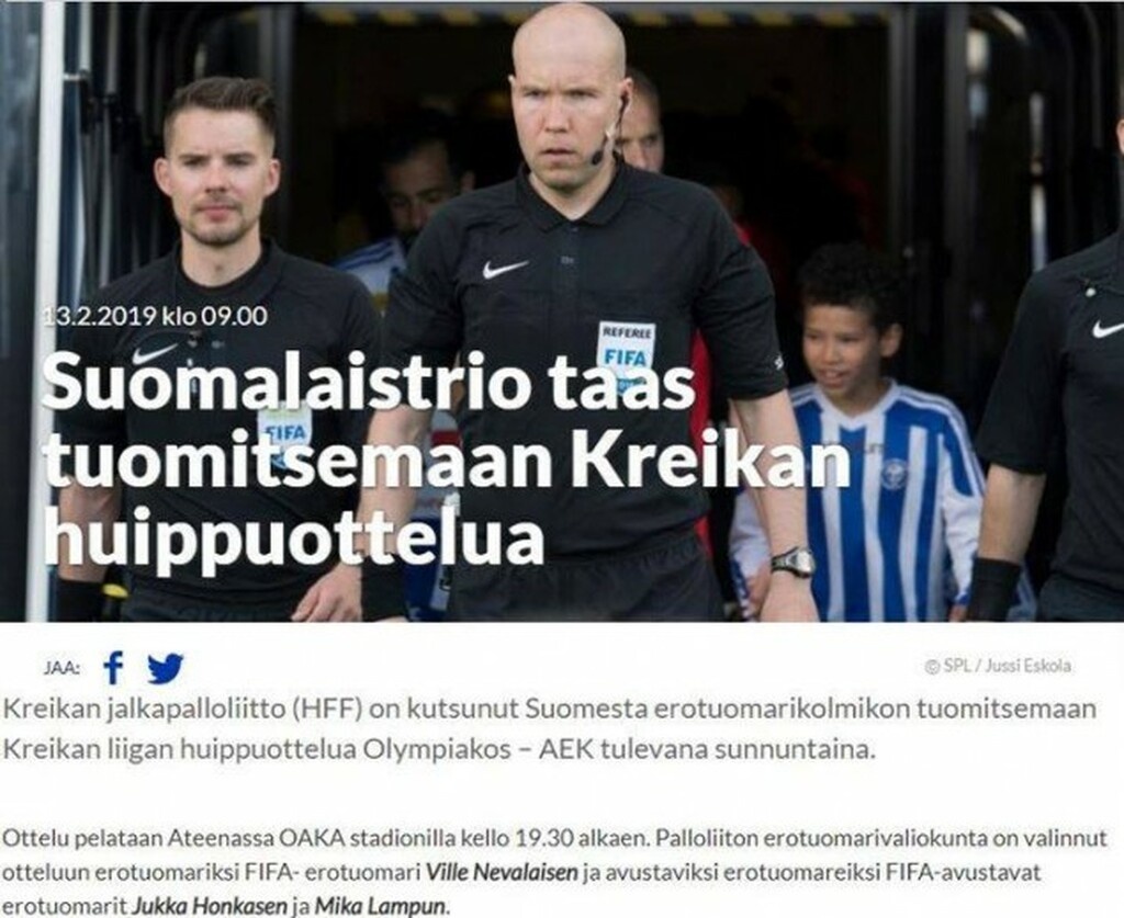 Ολυμπιακός – ΑΕΚ: Οι Φινλανδοί ανακοίνωσαν τον διαιτητή!