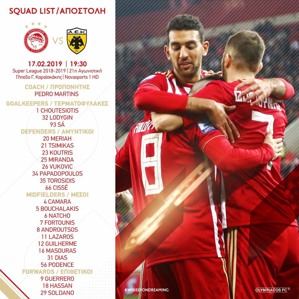 Ολυμπιακός: Όλοι «μέσα», πλην Ομάρ, για ΑΕΚ! (photo)