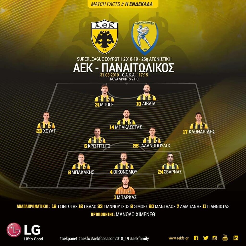 AEK: H ενδεκάδα για Παναιτωλικό (photo)
