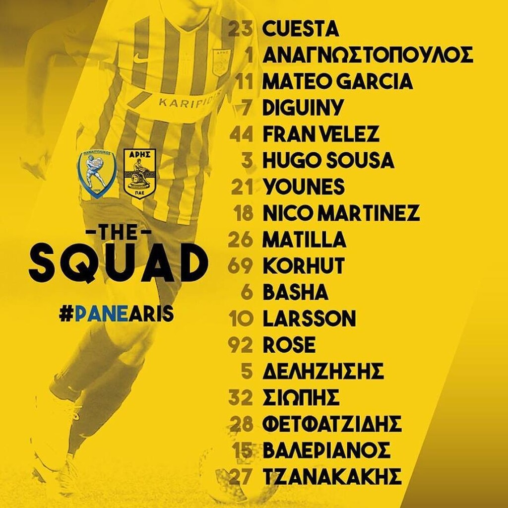 Άρης: Χωρίς Τόνσο, αλλά με Λάρσον στο Αγρίνιο