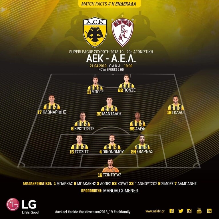 ΑΕΚ-ΑΕΛ: Η «κιτρινόμαυρη» ενδεκάδα (photo)