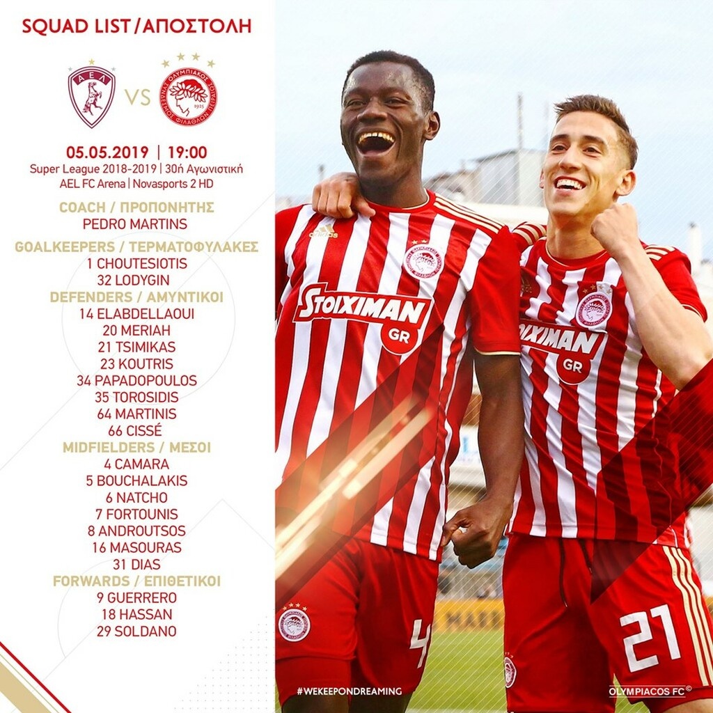 Ολυμπιακός: Με αλλαγές στη Λάρισα