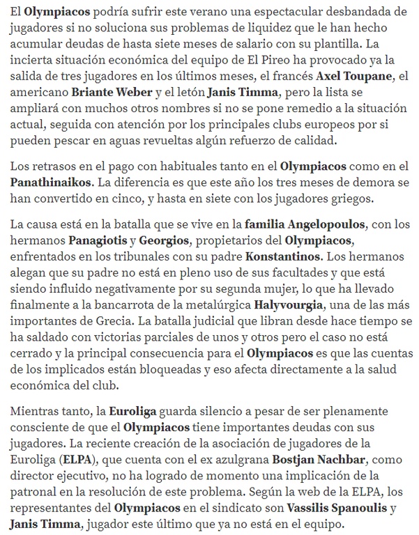 Mundo Deportivo: «Η κρίση στον Ολυμπιακό και η διαμάχη στην οικογένεια Αγγελόπουλου» (photos)
