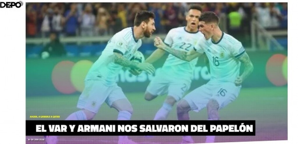 «Το VAR και ο Αρμάνι μας έσωσαν» σημειώνει η ιστοσελίδα depo.com.ar.