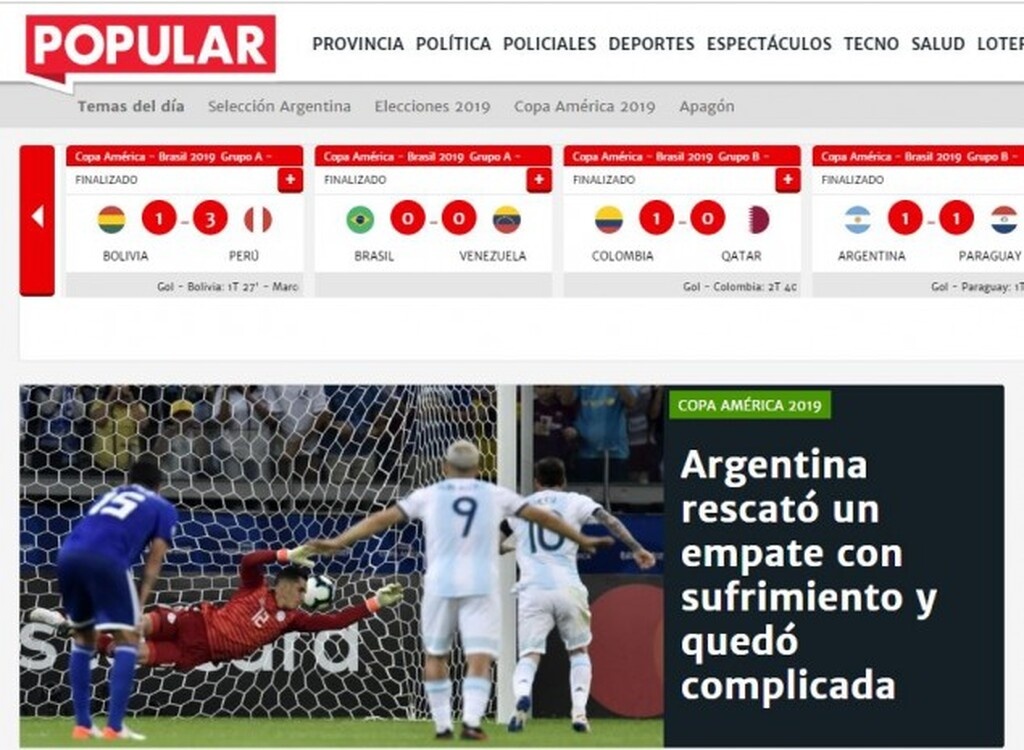 Η «Popular» γράφει: «Η Αργεντινή γλίτωσε με την ισοπαλία, αλλά υπέφερε και η κατάσταση παραμένει μπερδεμένη».