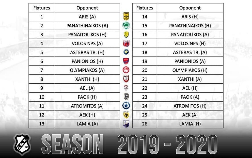 Super League: Το πρόγραμμα του ΟΦΗ στη σεζόν 2019-2020 (photo)