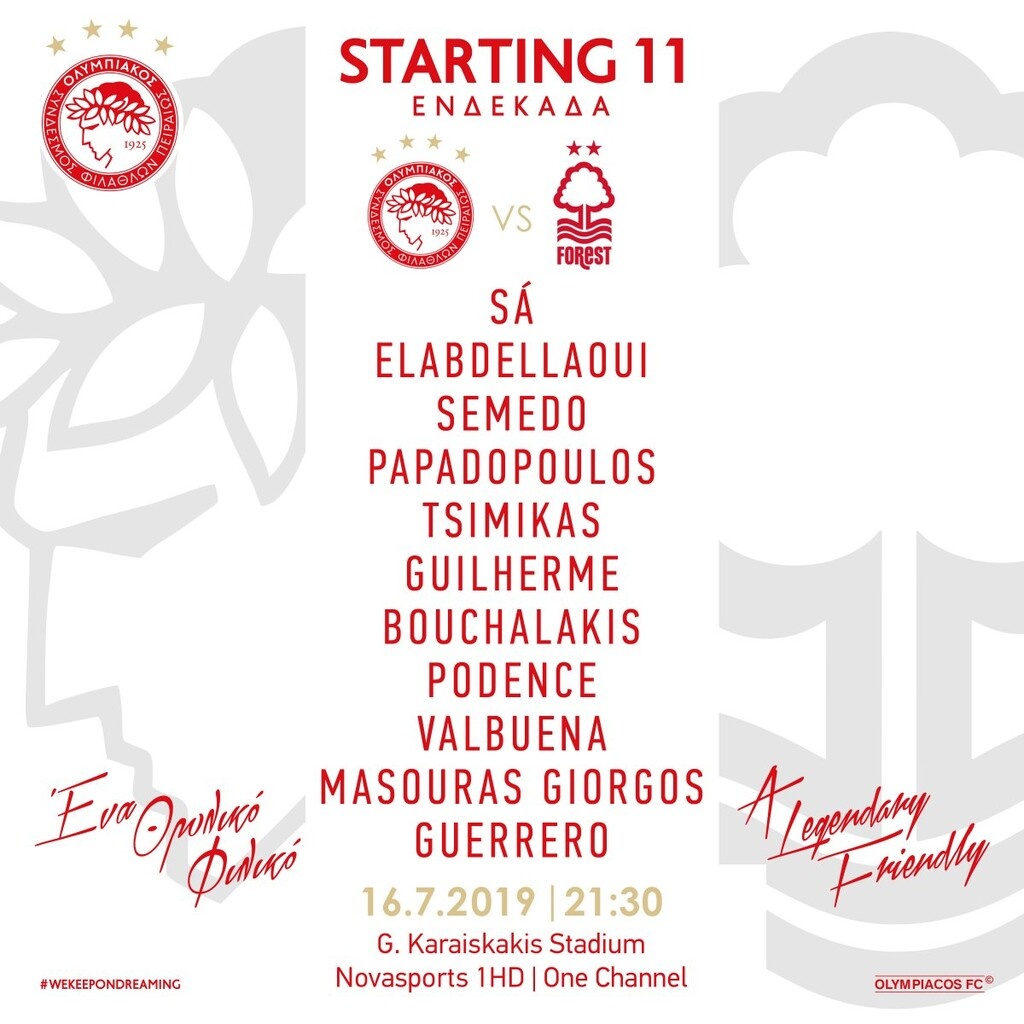 Ολυμπιακός – Νότιγχαμ: Η «ερυθρόλευκη» ενδεκάδα (photo)