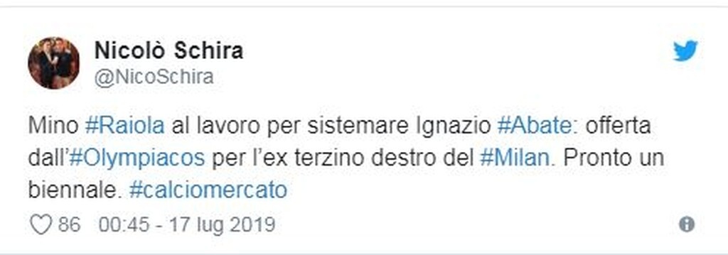 Στην Ιταλία ένας ρεπόρτερ της «Gazzetta dello Sport» έγραψε για πρόταση του Ολυμπιακού στον Ιγκάσιο Αμπάτε