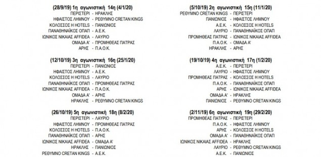 Basket League: Όλο το πρόγραμμα του πρωταθλήματος 2019-2020 (photo)