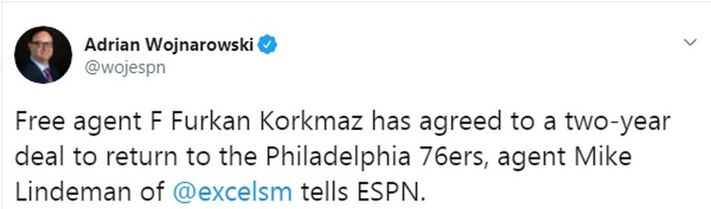 Νέο συμβόλαιο με τους Σίξερς υπέγραψε ο Κορκμάζ