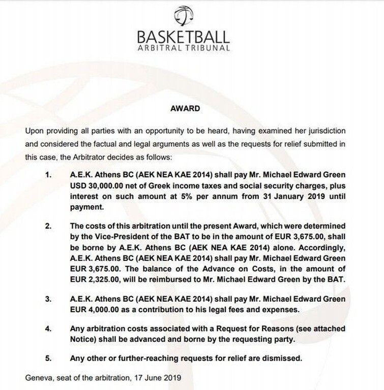 Ban από FIBA σε ΑΕΚ για Γκριν (photo)