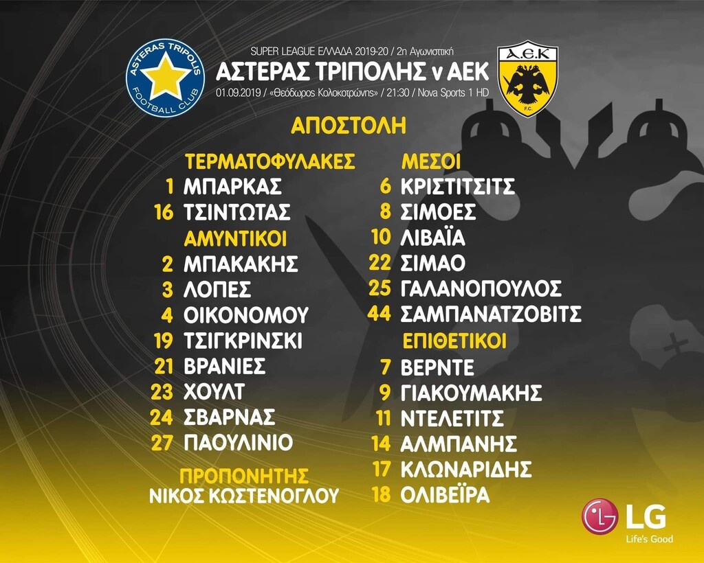 ΑΕΚ: Με 22 παίκτες στην Τρίπολη