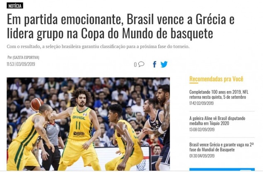 O Povo: «Σε ένα φοβερό παιχνίδι, η Βραζιλία νίκησε την Ελλάδα και είναι επικεφαλής στο Παγκόσμιο Κύπελλο μπάσκετ».