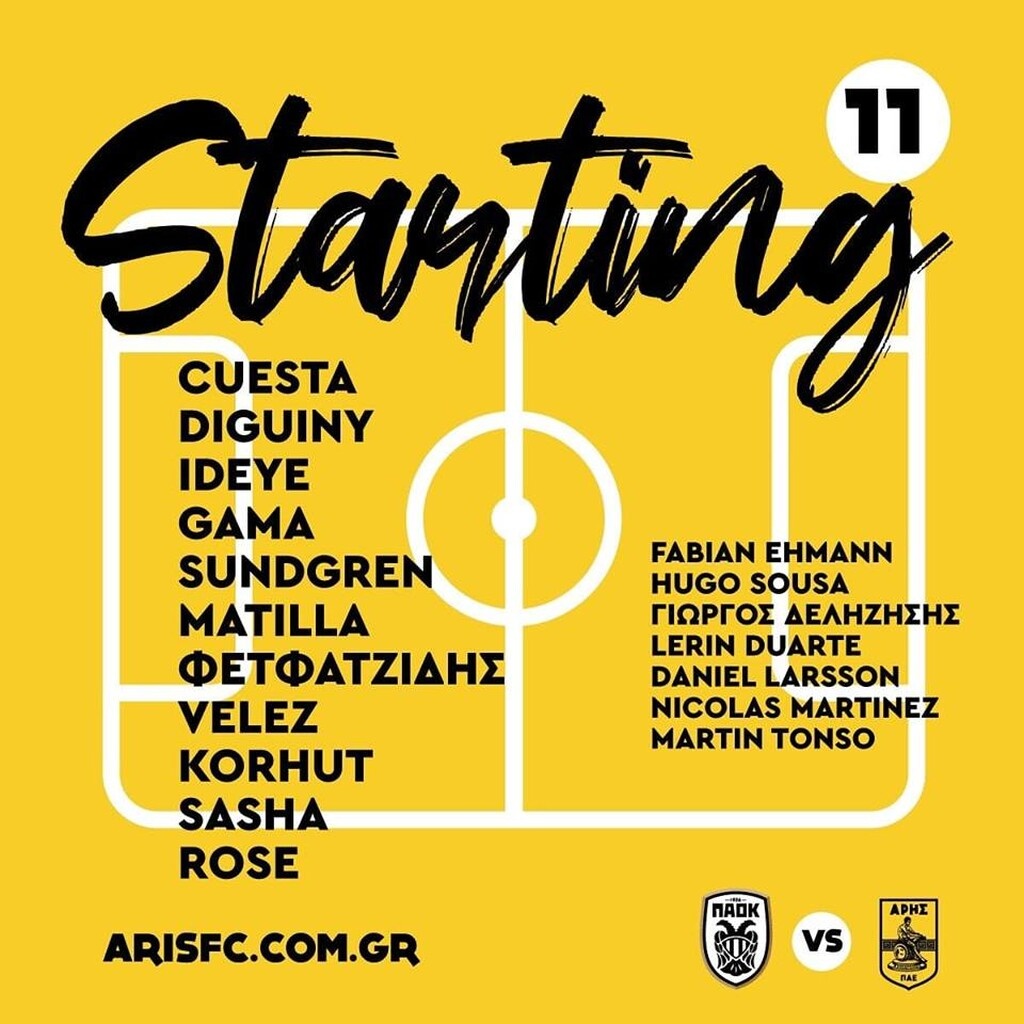 ΠΑΟΚ-Άρης: Η «κιτρινόμαυρη» ενδεκάδα  (photo)