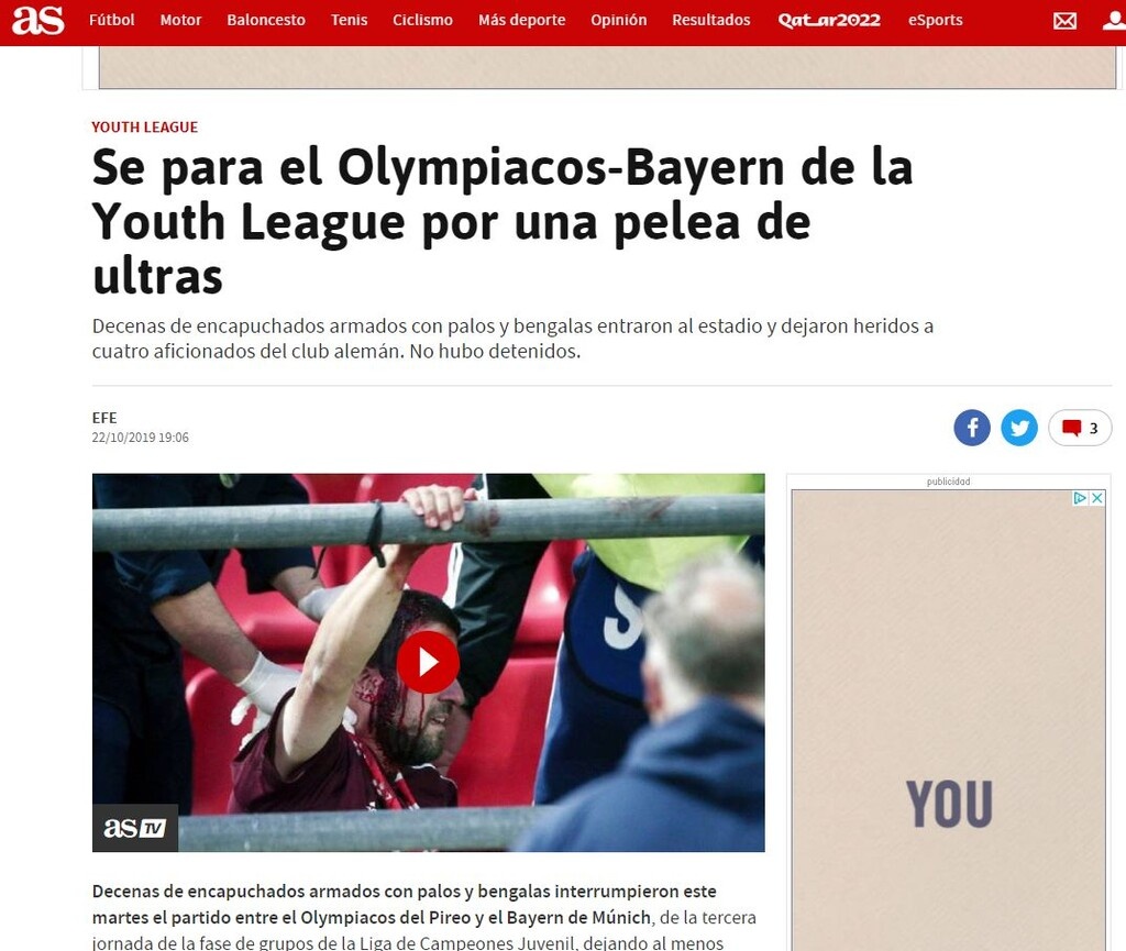 Η As από την Ισπανία, κάνει λόγω για διακοπή λόγω εισβολής οπαδών.