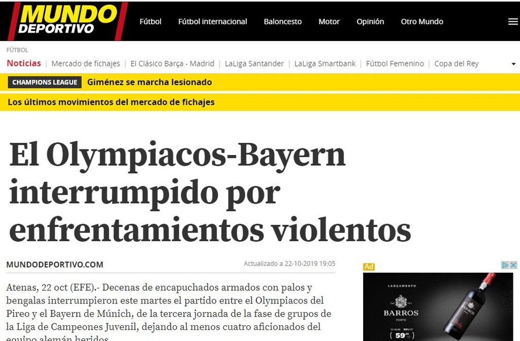 Η Mundo Deportivo είχε το θέμα για αρκετή ώρα στις πρώτες ειδήσεις.