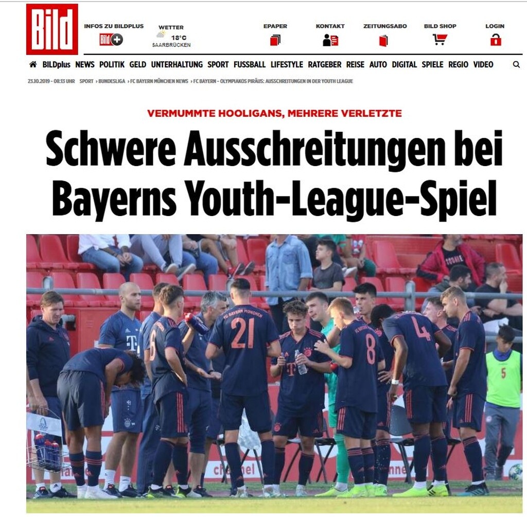 Bild: «Μασκοφόροι χούλιγκανς προκάλεσαν χάος σε παιχνίδι Νέων»