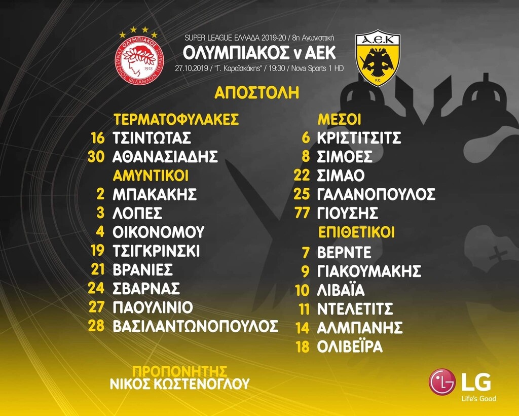 ΑΕΚ: Με απουσίες στο «Γ. Καραϊσκάκης»