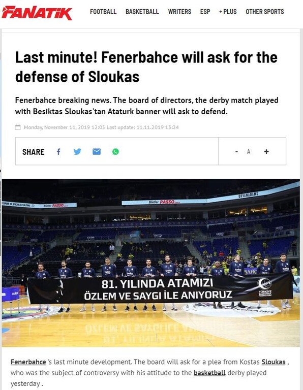 Όπως γράφει η Fanatik, ο πρόεδρος της Φενέρμπαχτσε, Αλί Κοτς, είναι ευαίσθητος σε αυτά τα θέματα και είχε υπερασπιστεί τους Τούρκους ποδοσφαιριστές που χαιρέτησαν στρατιωτικά.