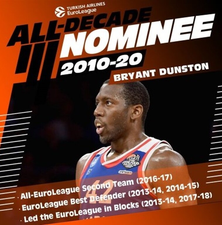 Euroleague: Ο Μπράιαντ Ντάνστον υποψήφιος για την ομάδα της 10ετίας!