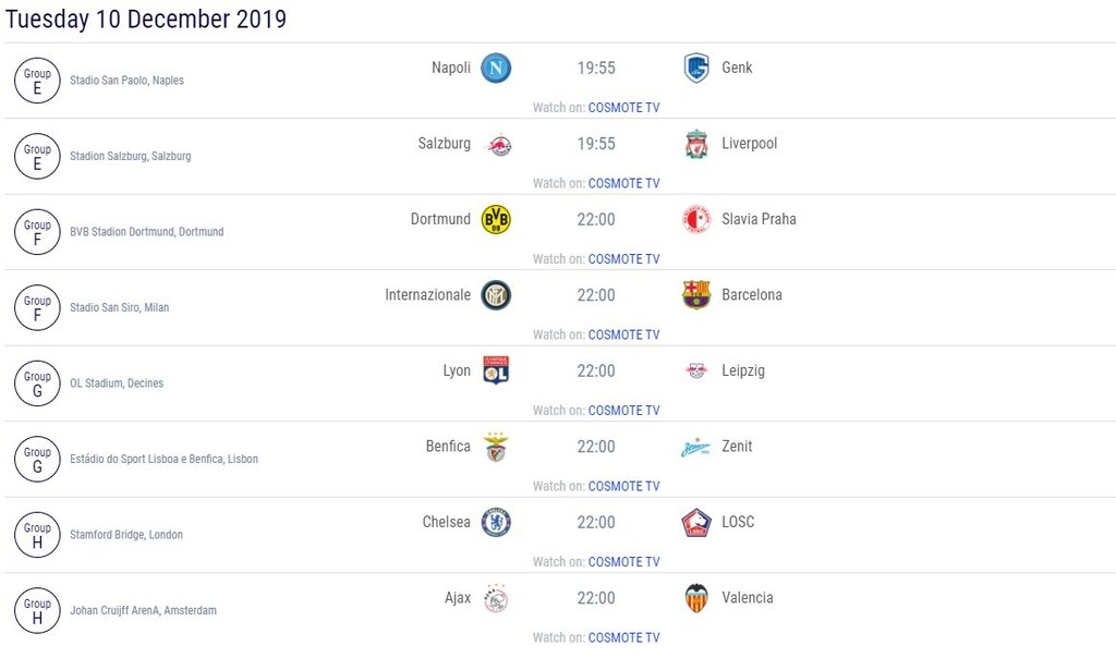 Το πρόγραμμα της Τρίτης (10/12)