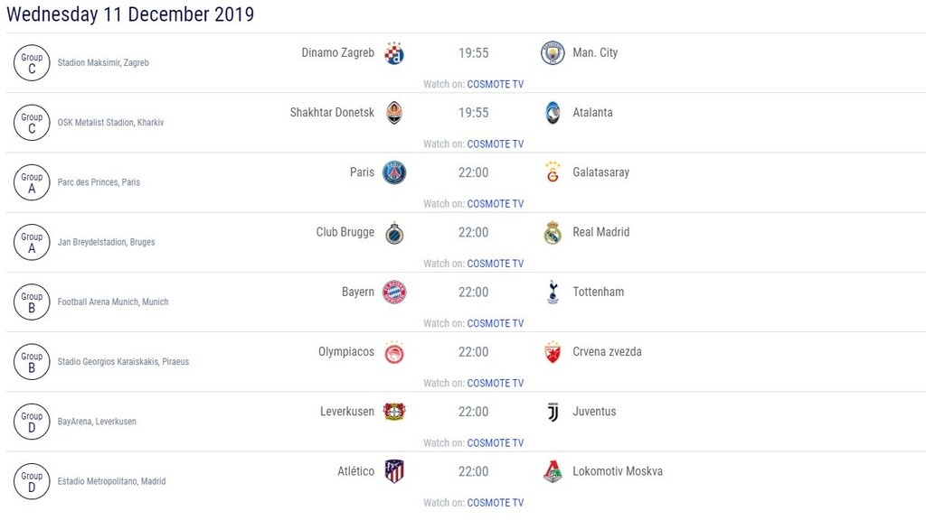 Το πρόγραμμα της Τετάρτης (11/12)